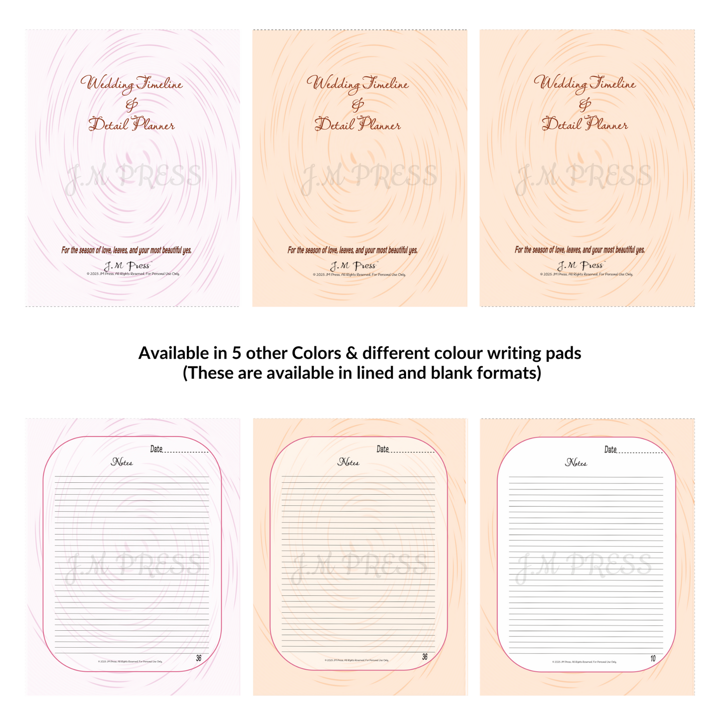 Wedding Timeline Planner | Countdown, Day-of Schedule & Reflection Pages | JM Press