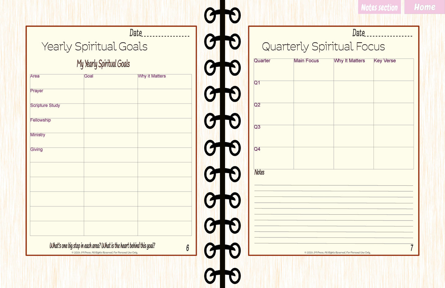 Spiritual Goals Planner – 12-Month Faith Alignment (JM Press Faith Edition)
