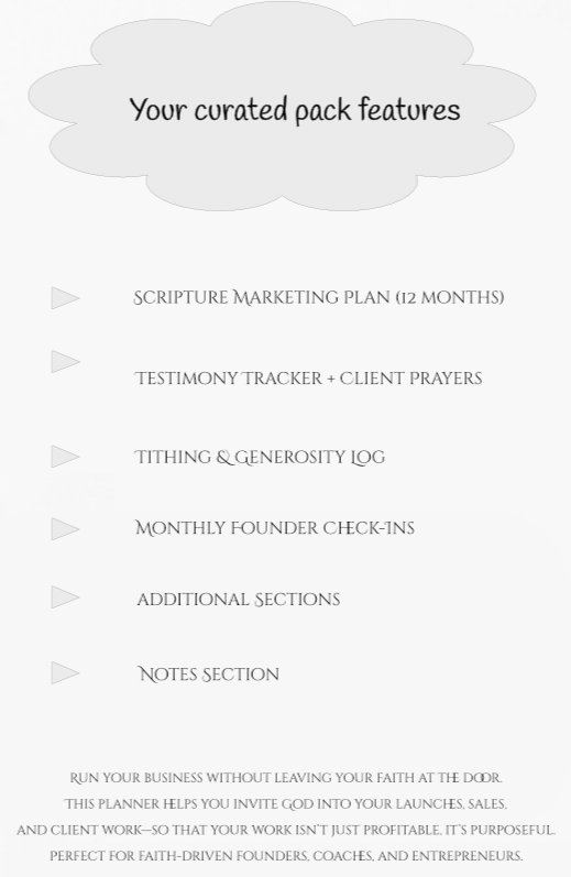 Planner with features listed on a white background