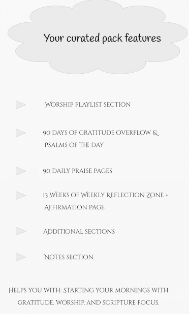 List of features for a curated pack on a white background