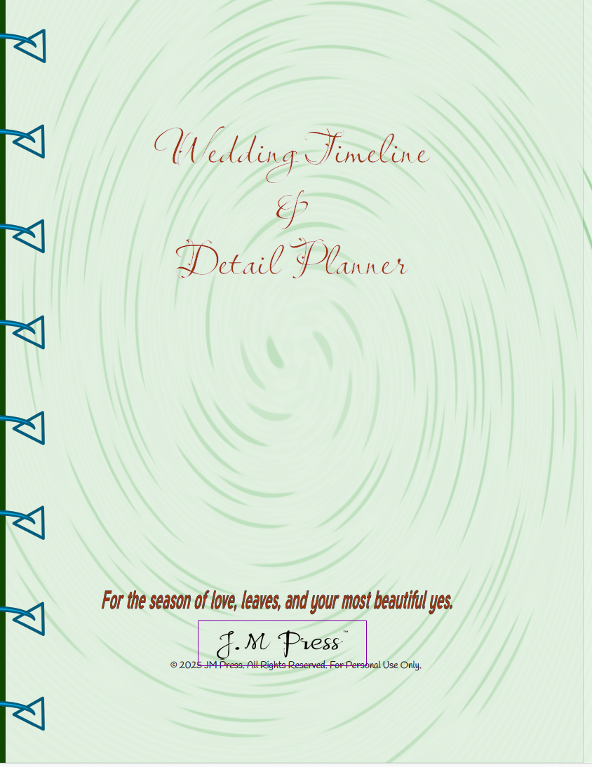 Wedding Timeline Planner | Countdown, Day-of Schedule & Reflection Pages | JM Press