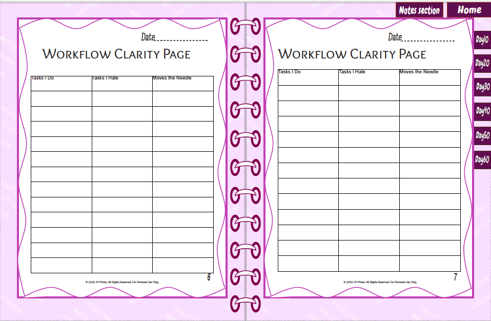 Workflow Clarity Page – 60 Days (JM Press Workbook Edition)