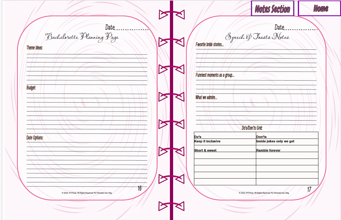 Bridesmaid Planner | Team Roles, Shared Checklists & Reflection Pages | JM Press