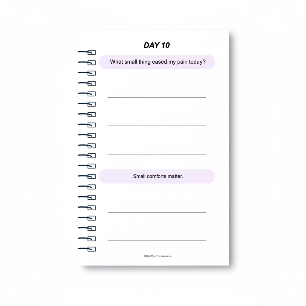 The J.M. Press Healing & Grief Reflection Pocket Diary Duo, Day 10, with prompts for emotional recovery and grief journaling.