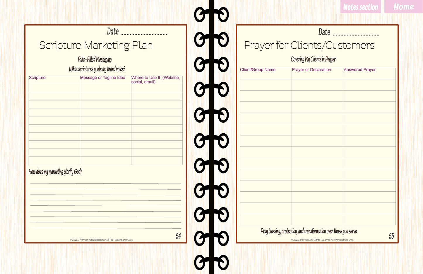 Faith-Based Business Planner – 12-Month Scripture & Testimony Tracker (JM Press Faith Edition)