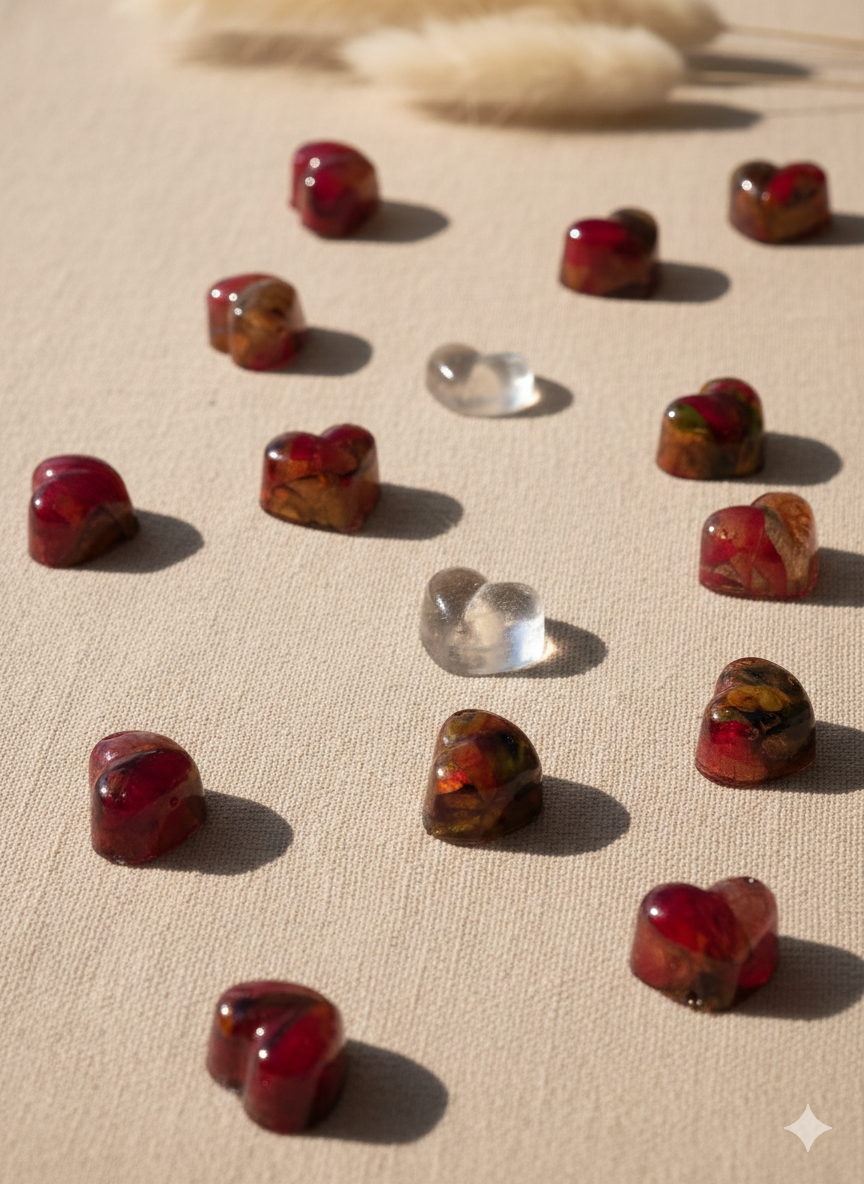 Ruby Heart Accents – 3-Piece Resin Set