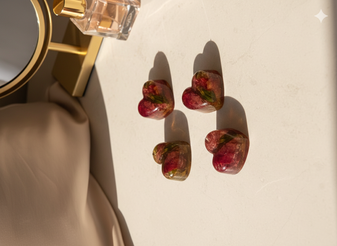 Ruby Heart Accents – 3-Piece Resin Set