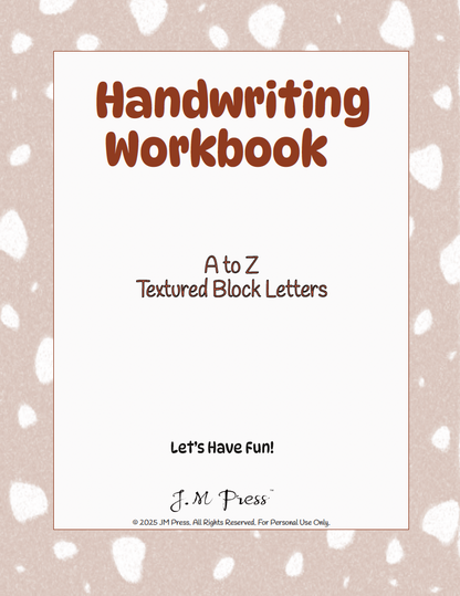 Handwriting Workbook – A to Z Textured Block Letters (JM Press Kids Edition)