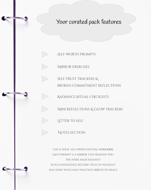 Workbook with a cloud-shaped feature box listing curated pack features on a white background.