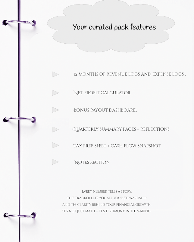 Financial tracker with features listed on a white background