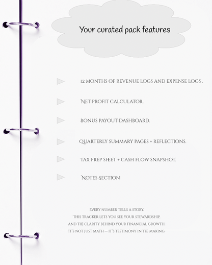 Financial tracker with features listed on a white background