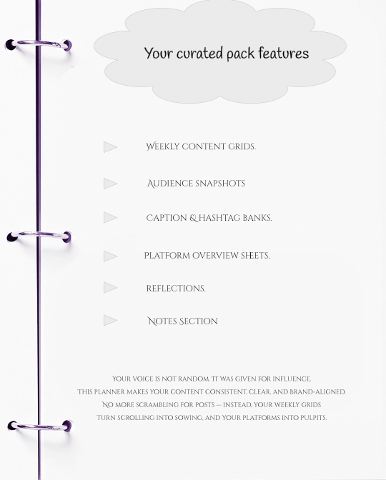 Planner with features listed on a white background