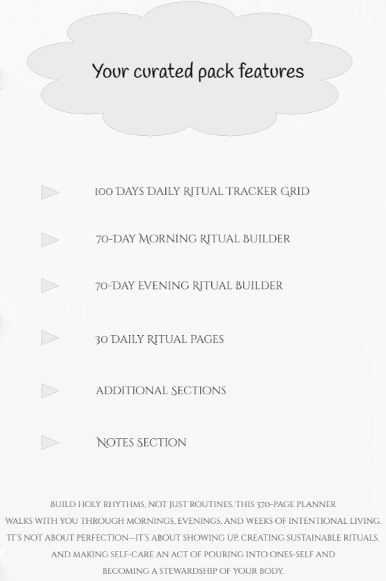 Planner with features listed on a white background
