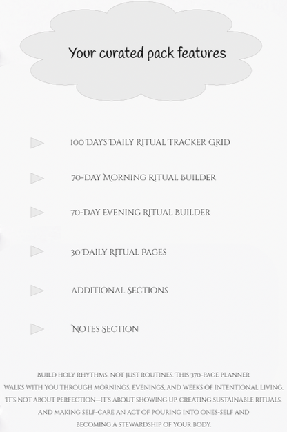 Planner with features listed on a white background