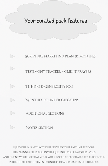 Planner with features listed on a white background