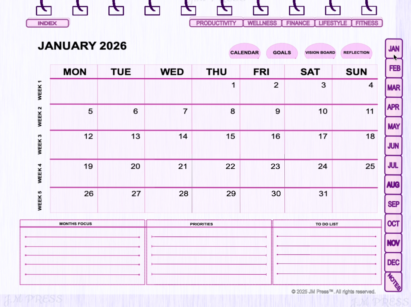 2026 Minimal Digital Planner – Undated Daily & Weekly