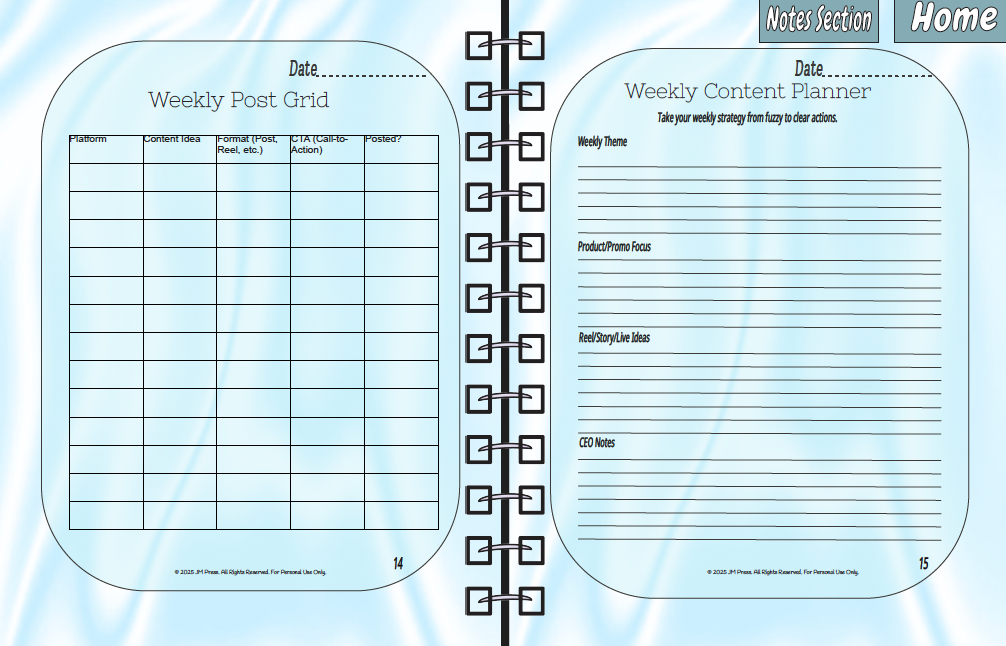 CEO Content Calendar – Weekly Planner | JM Press CEO Tools Edition