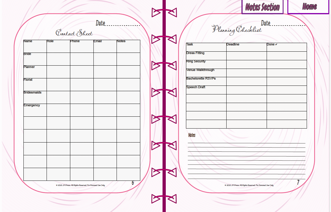 Maid of Honor Wedding Planner | Bachelorette, Speech & Reflection Pages | JM Press