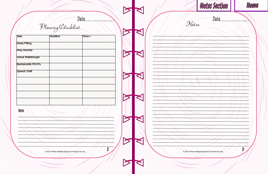 Maid of Honor Wedding Planner | Bachelorette, Speech & Reflection Pages | JM Press