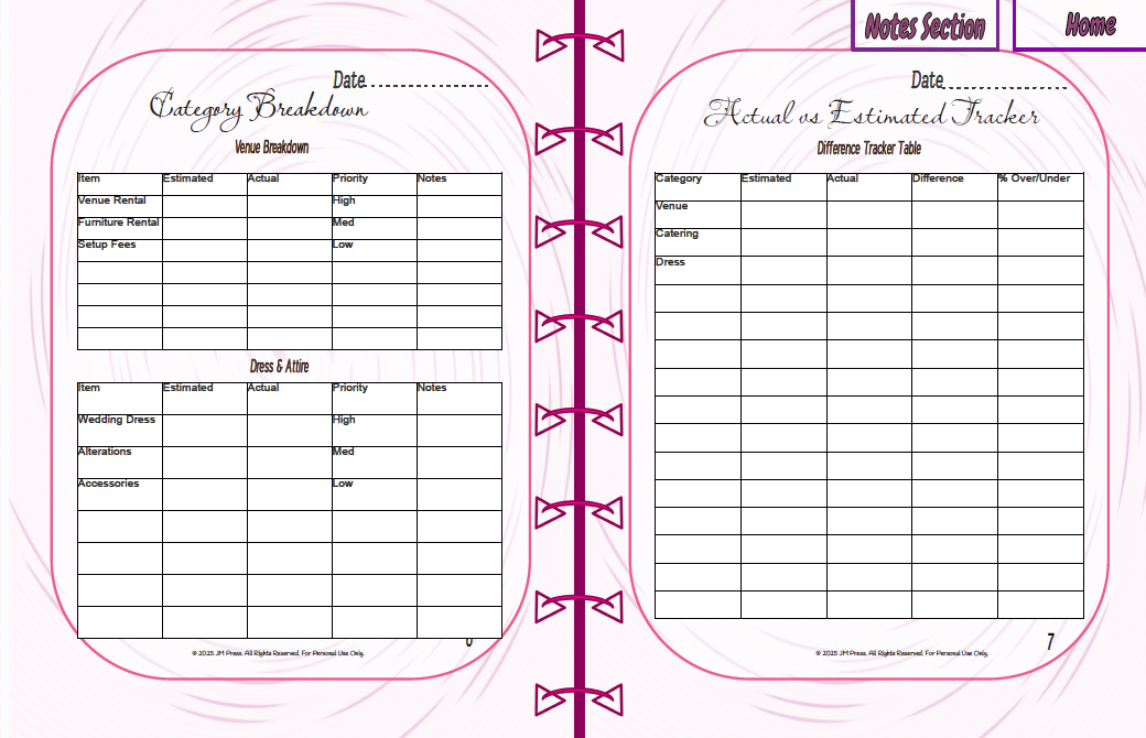 Wedding Budget Planner | Expense, Savings & Final Budget Summary | JM Press