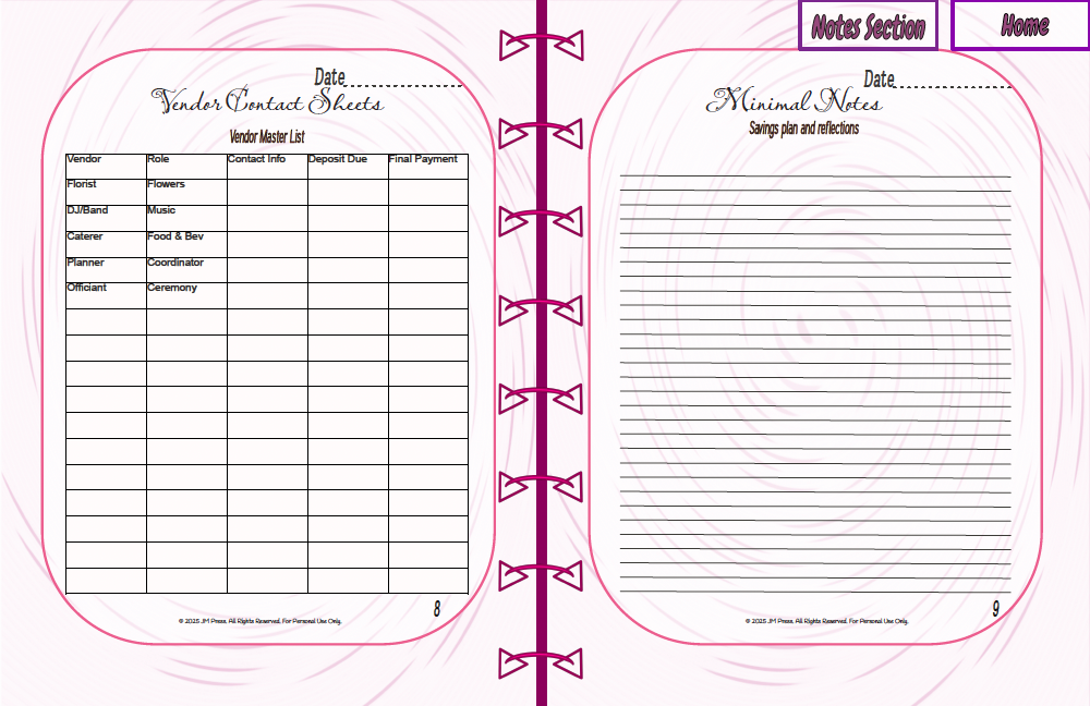 Minimalist Wedding Planner | 12-Month & 52 Weekly Planning Pages | JM Press