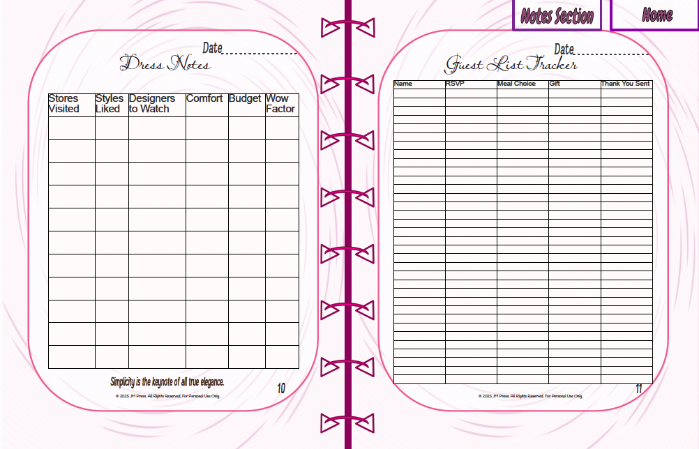 Minimalist Wedding Planner | 12-Month & 52 Weekly Planning Pages | JM Press