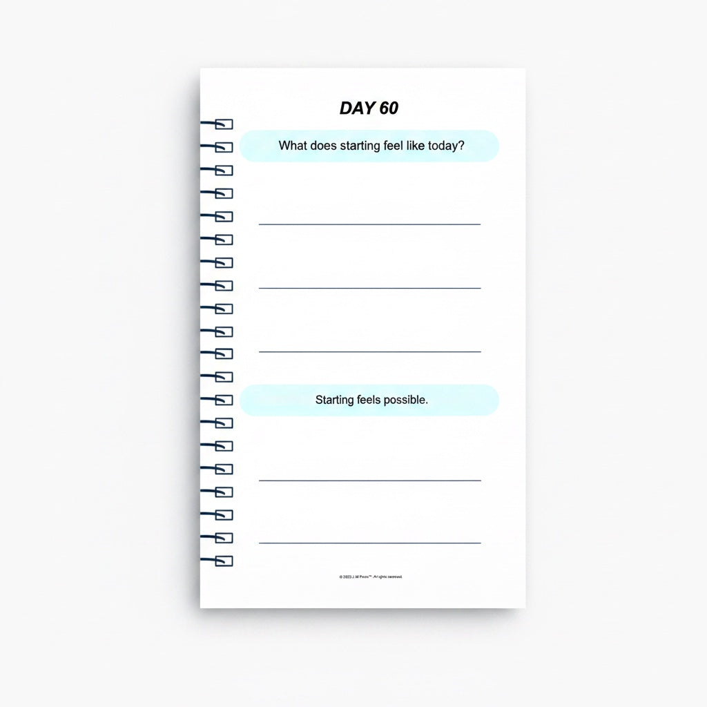 The J.M Press Brave Reset pocket diary, Day 60, with prompts for reflection on new beginnings and confidence.