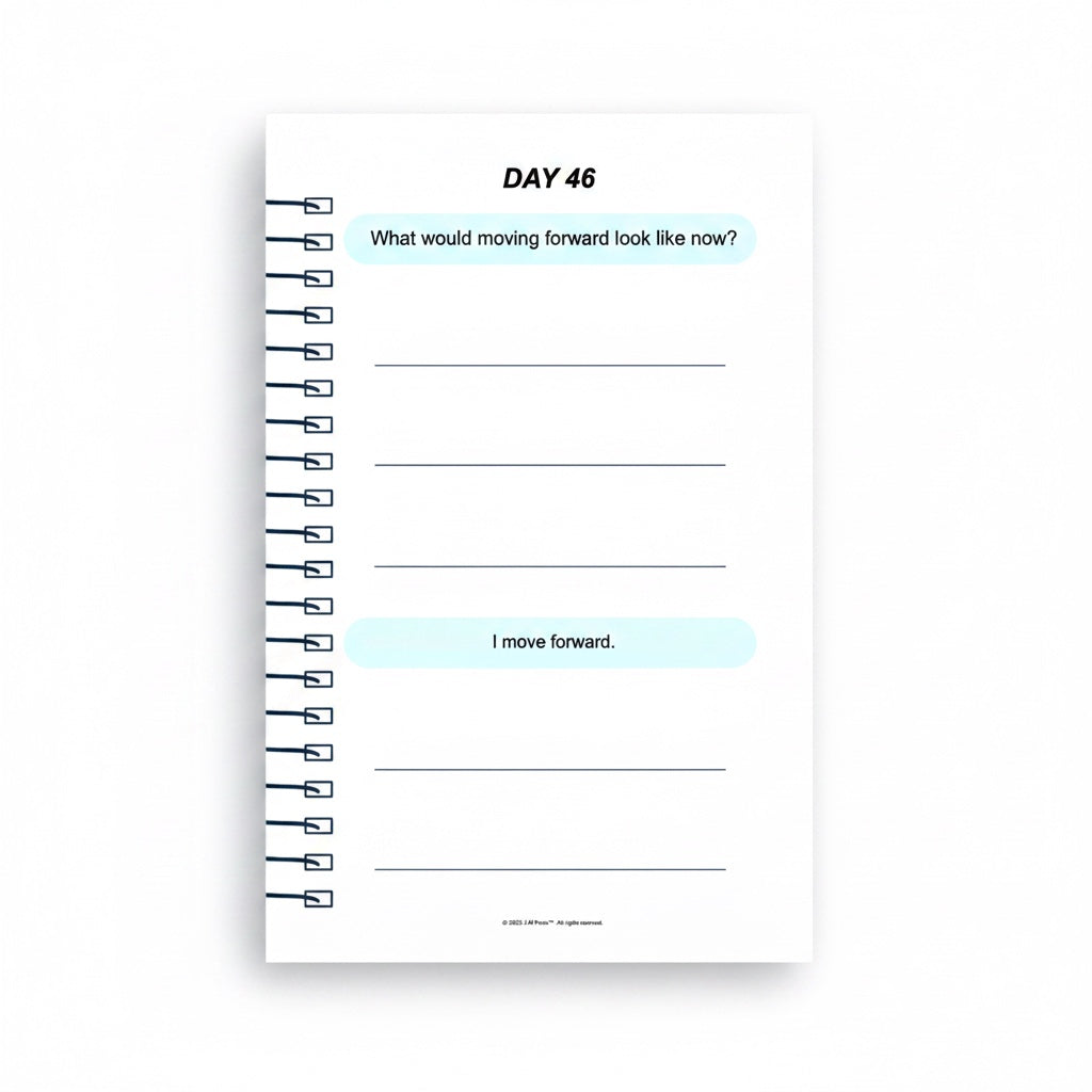 The J.M Press Brave Reset pocket diary, Day 46, with prompts for reflection on moving forward and resilience.