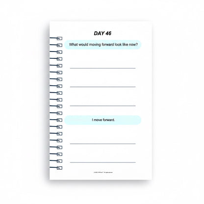 The J.M Press Brave Reset pocket diary, Day 46, with prompts for reflection on moving forward and resilience.