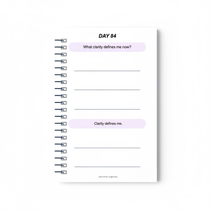 The J.M Press Brave Reset pocket diary, Day 84, with prompts for reflection on clarity and resilience.