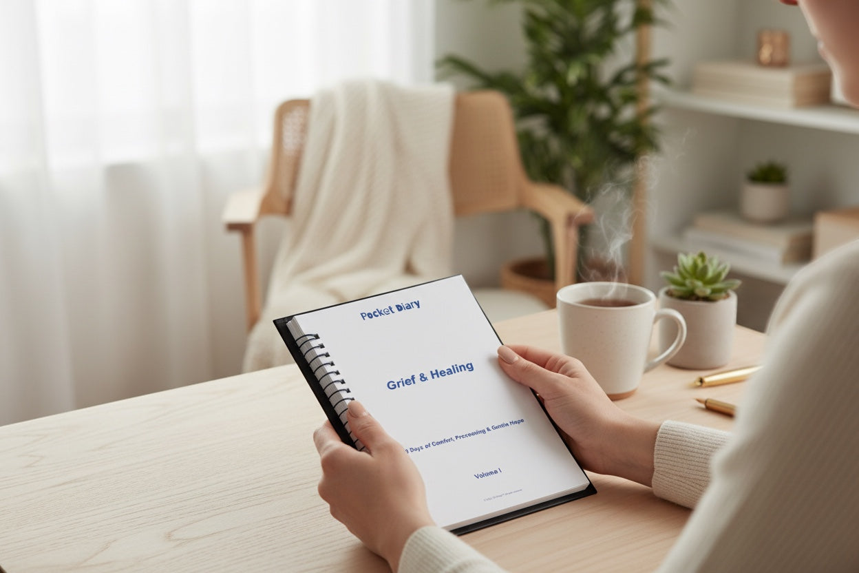 The J.M. Press Grief & Healing Pocket Diary Duo, a 90-day guided journaling set for emotional recovery and reflection.