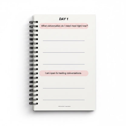 The J.M. Press Healing & Grief Reflection Pocket Diary Duo, Day 1 page with prompts for emotional recovery and healing conversations.