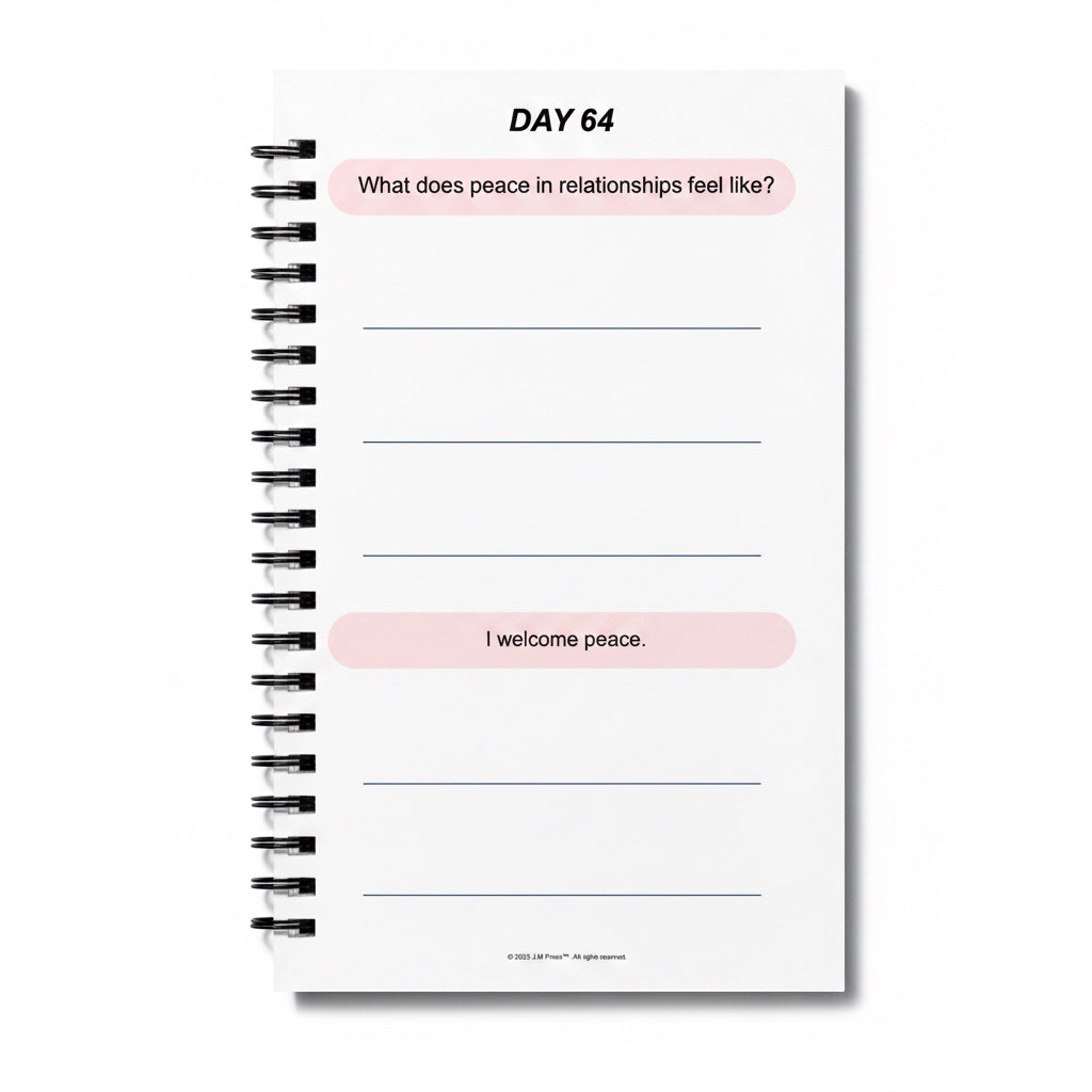 The J.M. Press Healing & Grief Reflection Pocket Diary Duo, Day 64, with prompts about peace in relationships and welcoming peace.