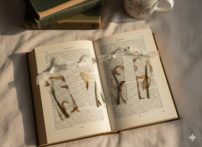 The J.M Press pressed flower bookmark collection features real dried flowers and leaves encased in clear resin with a delicate ribbon tie.