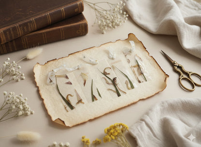 The J.M Press handcrafted pressed flower bookmarks in clear resin, featuring delicate dried flowers and leaves. A white ribbon tie adds a charming touch.