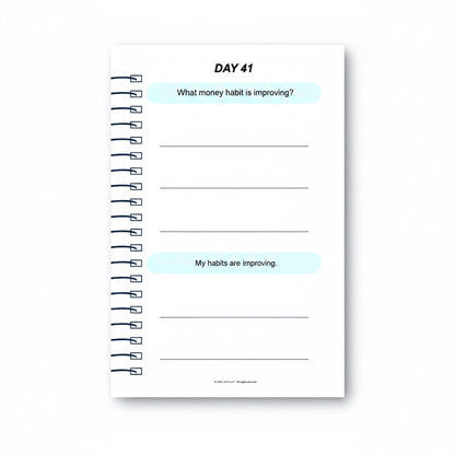 The J.M Press Affirmed In Business Pocket Diary, Volume One, Day 41 journal page with prompts about improving money habits.