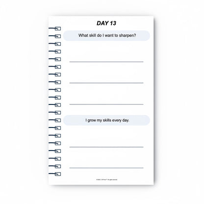 The J.M. Press Affirmed In Business Pocket Diary, Volume One, Day 13, with prompts for skill development and affirmations.