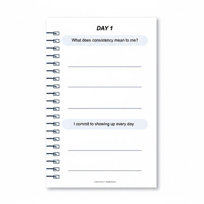 The J.M Press Affirmed In Business Pocket Diary, Volume One, Day 1 prompts for business growth and self-reflection.