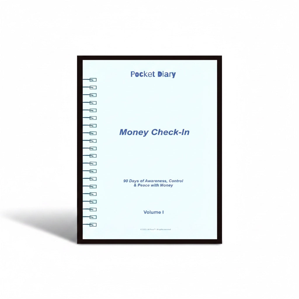 The J.M Press Affirmed In Business Pocket Diary Volume One, a guided journal for 90 days of affirmations and prompts on money management.